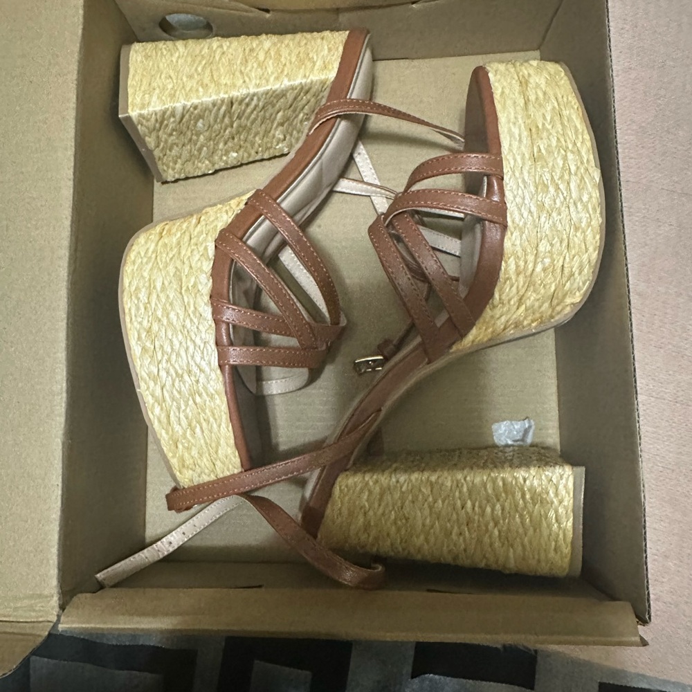 Brown Strappy Wedge Sandals